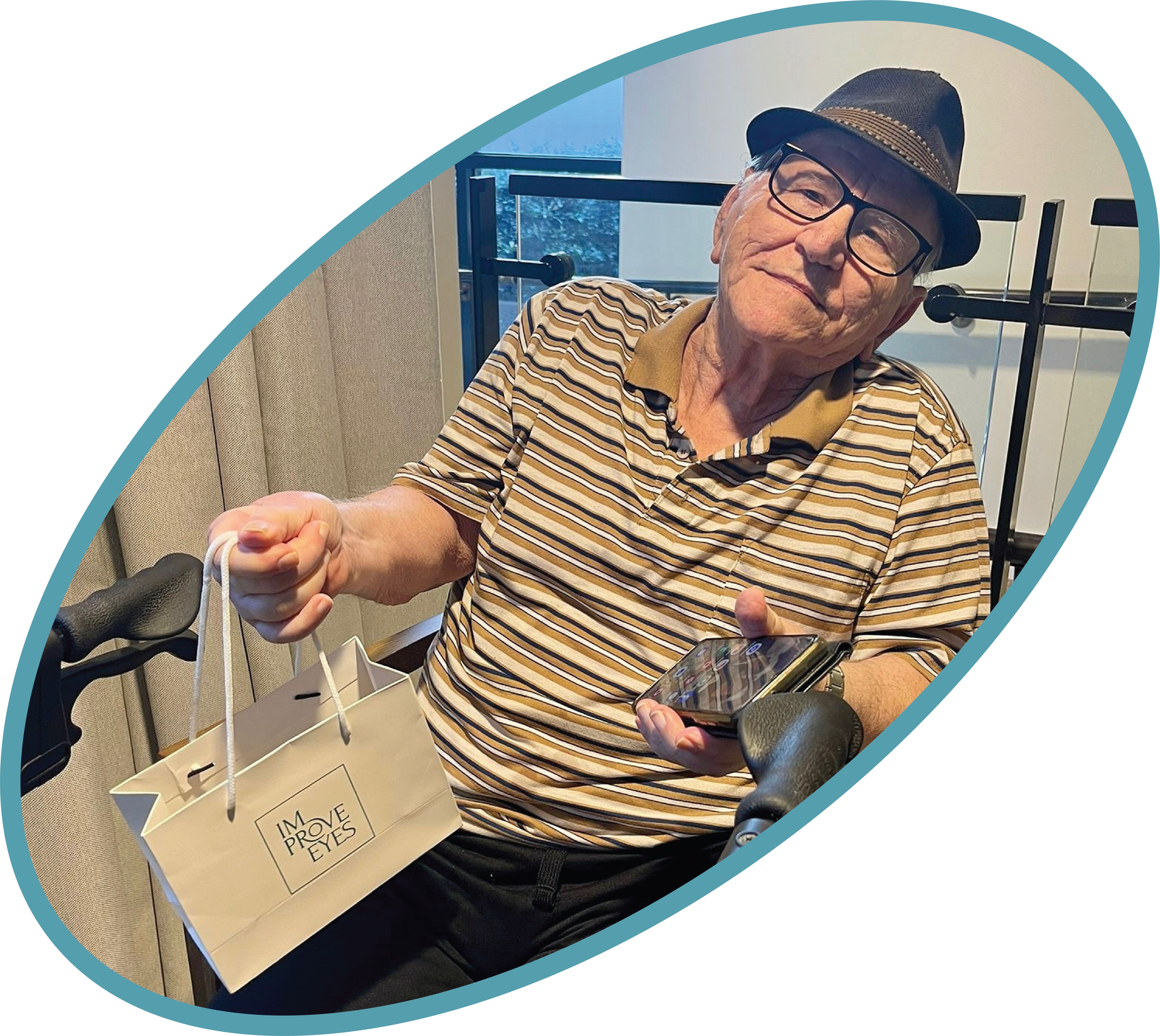 Elderly patient wearing Improve Eyes glasses