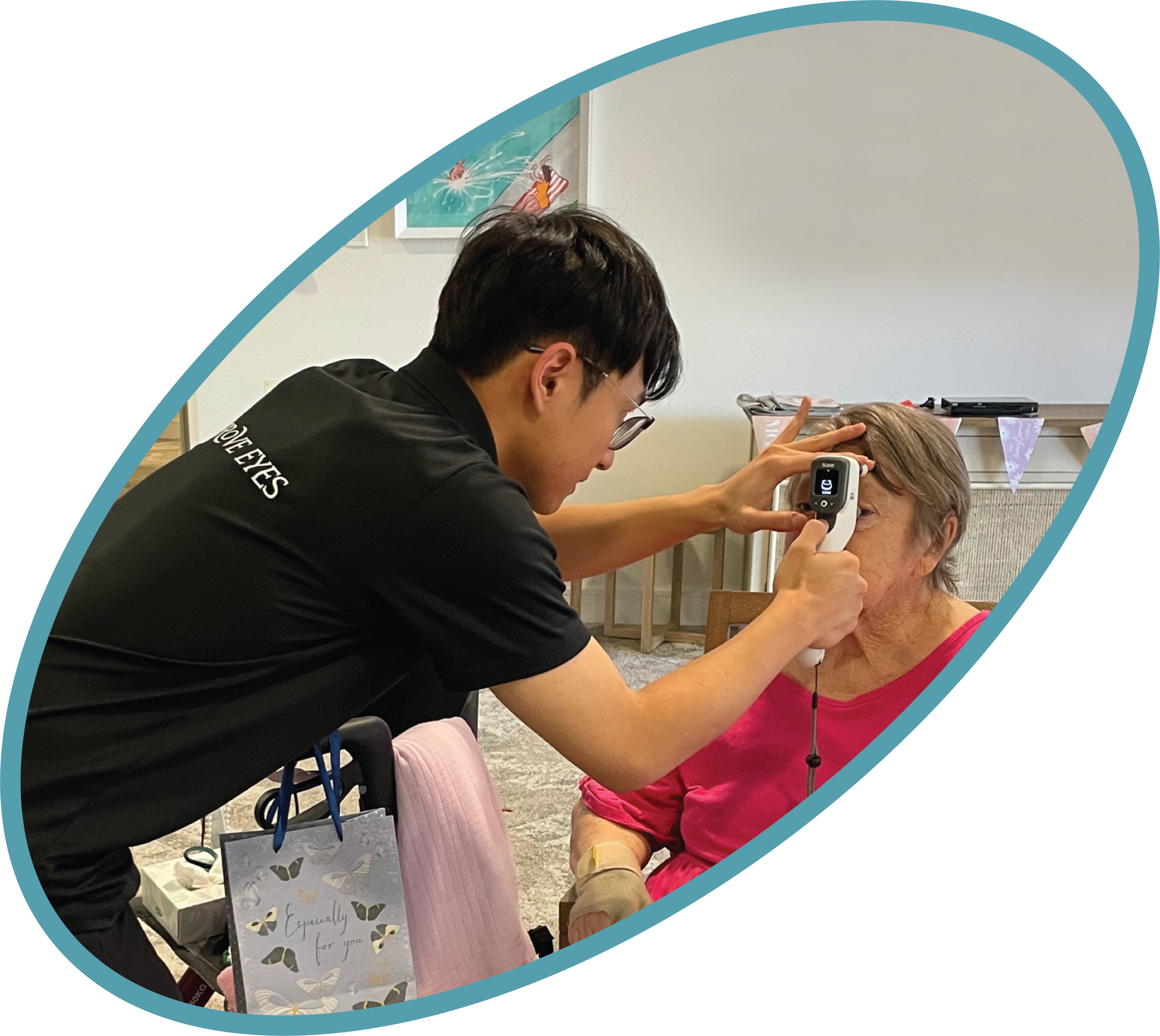 Optometrist doing eye pressure test